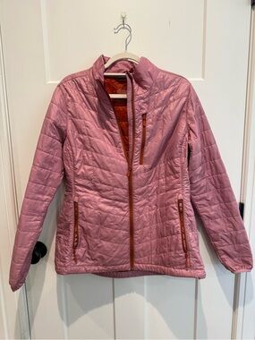 L.L. Bean Pink Quilted Puffer Jacket with Rust Accents